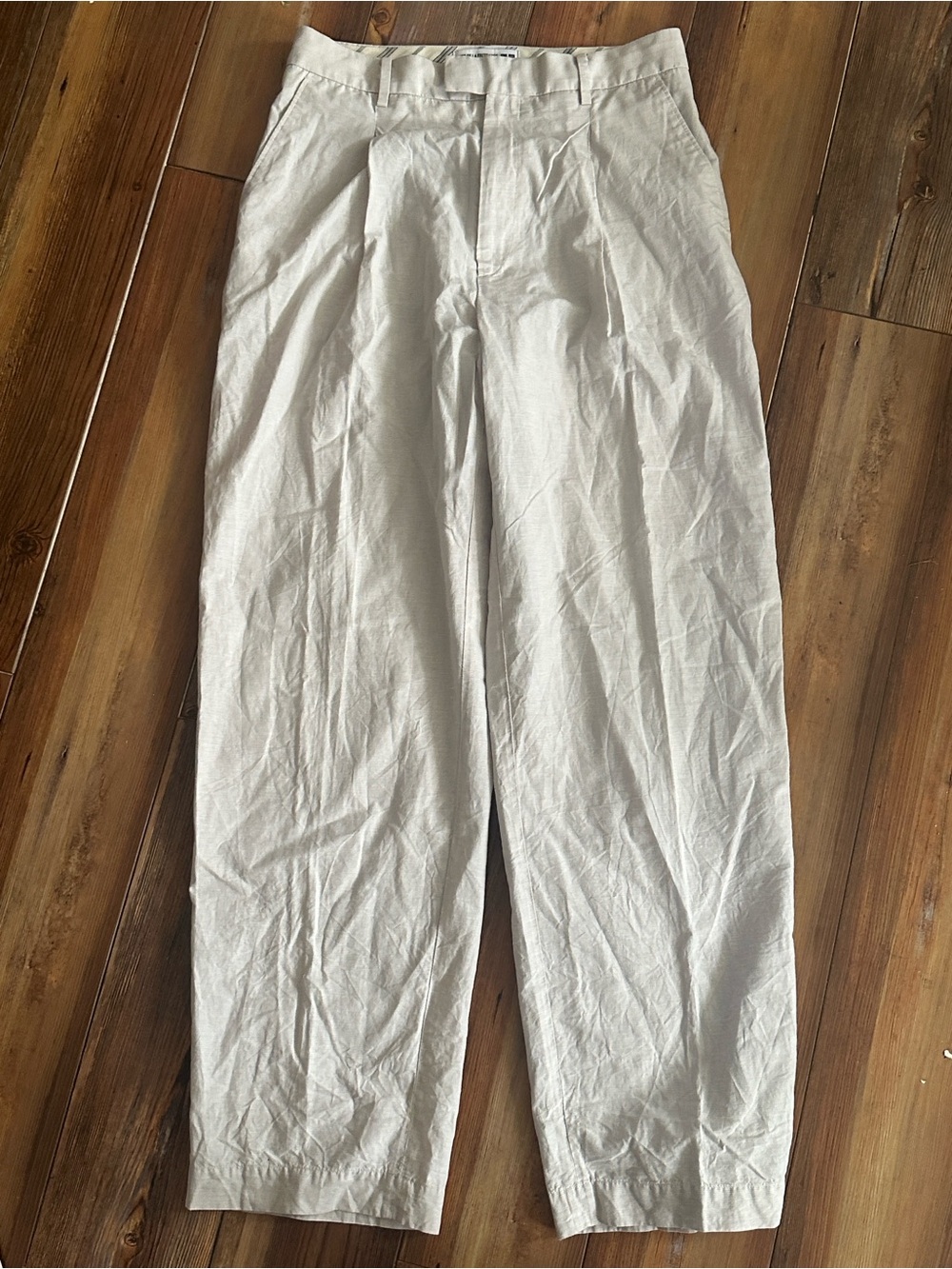 UNIQLO x Ines de la Fressange cotton linen blend pants Small soft plaid pattern